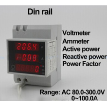 Gamme LED DIN Rail AC 200.0-450.0V 0-100.0A Ampère mesureur voltmètre avec puissance active et réactive et facteur de puissance